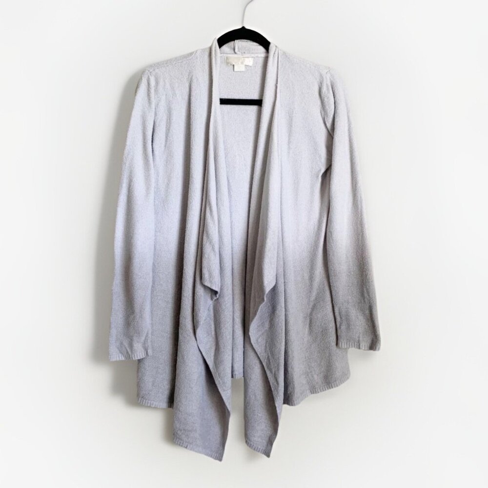 Barefoot Dreams Gray Ombre Cardigan Small Medium Dip Dyed Waterfall Collar